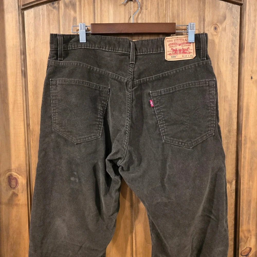 Vintage Levis 559 Relaxed Straight Pants‎ Mens 34x30 Brown Excellent Corduroy